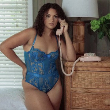Kilo Brava Embrodiery Bodysuit in Hawaiian Blue 13128-Bodysuit-Kilo Brava-Hawaiian Blue-Small-Anna Bella Fine Lingerie, Reveal Your Most Gorgeous Self!