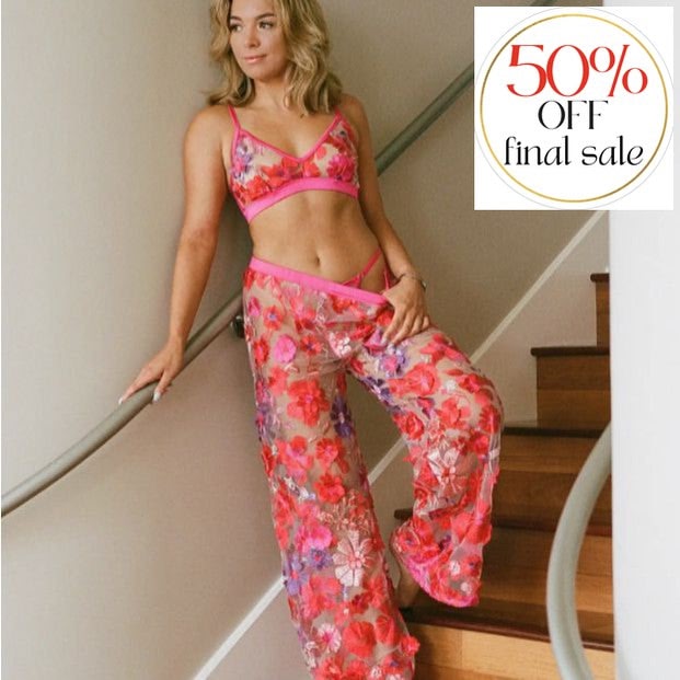 Kilo Brava Embrodiery Pants in Berry Floral 12153-Loungewear-Kilo Brava-Berry Floral-Small-Anna Bella Fine Lingerie, Reveal Your Most Gorgeous Self!