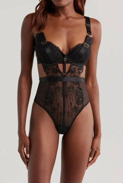 Kilo Brava Embroidery Bodysuit in Black 13105-Bodysuit-Kilo Brava-Black-Small-Anna Bella Fine Lingerie, Reveal Your Most Gorgeous Self!