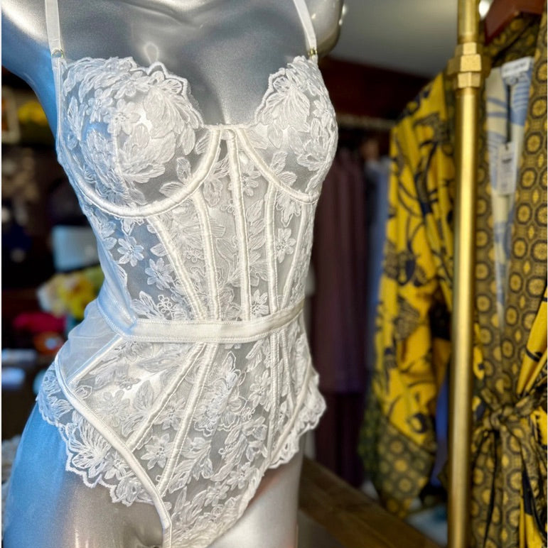 Kilo Brava Embroidery Collection Underwired Bodysuit 13203-Bodysuit-Kilo Brava-White-Small-Anna Bella Fine Lingerie, Reveal Your Most Gorgeous Self!