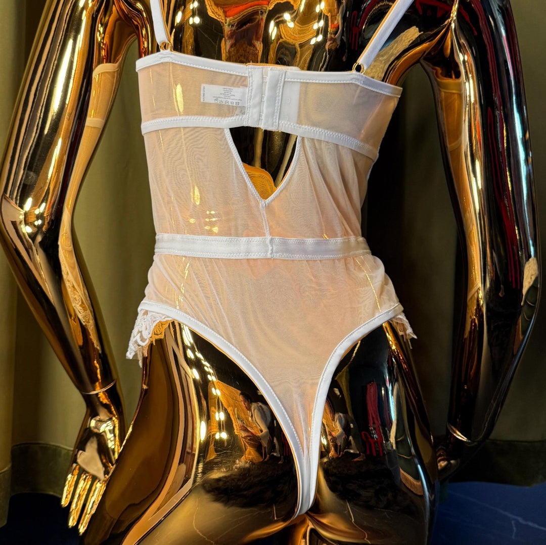 Kilo Brava Embroidery Collection Underwired Bodysuit 13203-Bodysuit-Kilo Brava-White-Small-Anna Bella Fine Lingerie, Reveal Your Most Gorgeous Self!