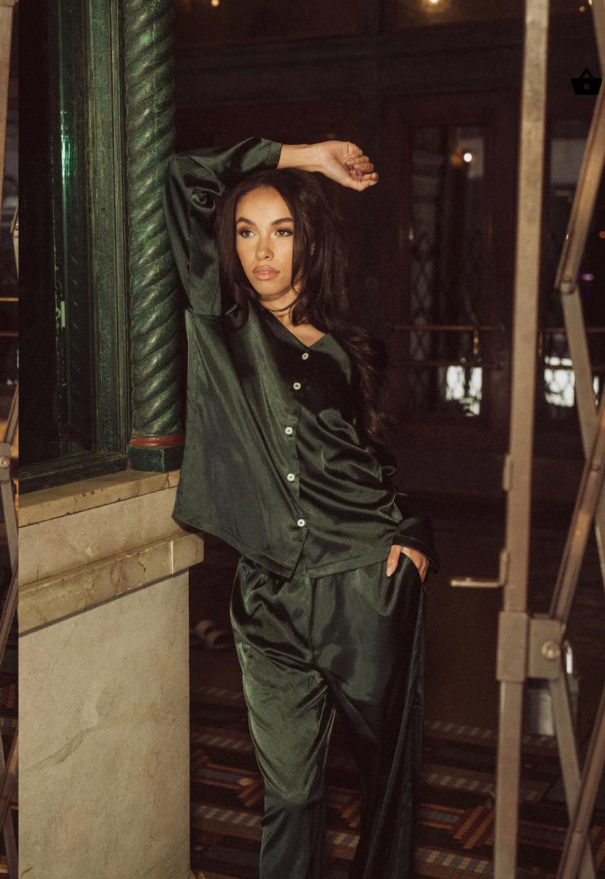 Kilo Brava Long PJ Set 14221-Loungewear-Kilo Brava-Forest Green-Small-Anna Bella Fine Lingerie, Reveal Your Most Gorgeous Self!