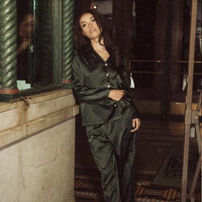 Kilo Brava Long PJ Set 14221-Loungewear-Kilo Brava-Forest Green-Small-Anna Bella Fine Lingerie, Reveal Your Most Gorgeous Self!