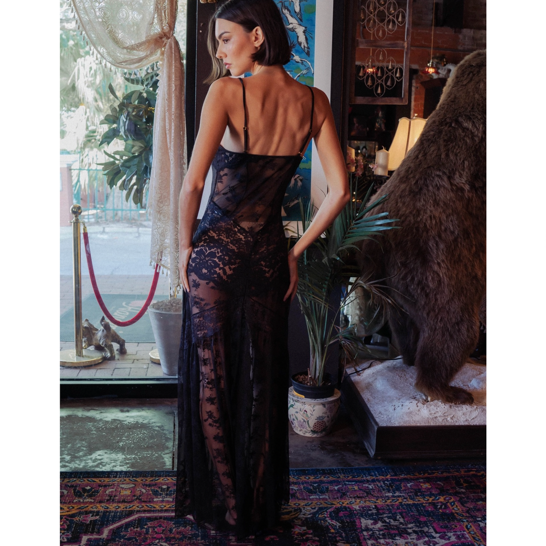 Kilo Brava Maxi Slip in Black 16279-Sleepwear-Kilo Brava-Black-Small-Anna Bella Fine Lingerie, Reveal Your Most Gorgeous Self!
