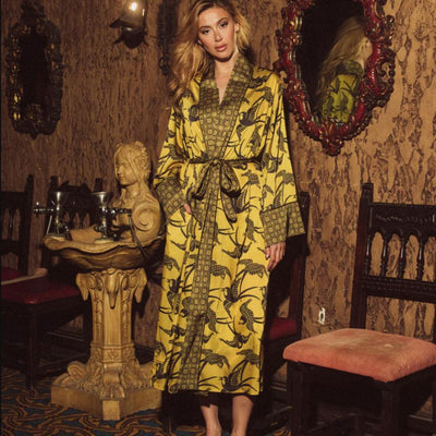 Kilo Brava Satin Collection Maxi Robe 17101-Loungewear-Kilo Brava-Goldfinch-Small-Anna Bella Fine Lingerie, Reveal Your Most Gorgeous Self!