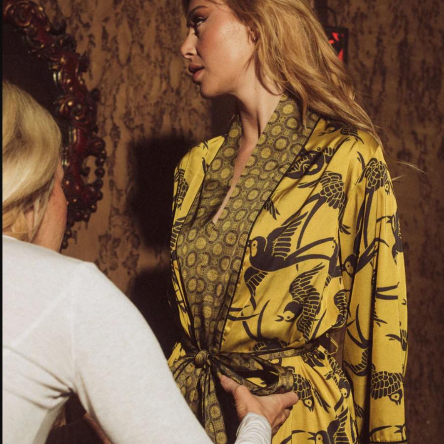Kilo Brava Satin Collection Maxi Robe 17101-Loungewear-Kilo Brava-Goldfinch-Small-Anna Bella Fine Lingerie, Reveal Your Most Gorgeous Self!