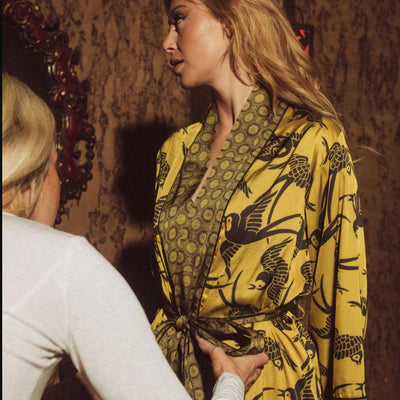 Kilo Brava Satin Collection Maxi Robe 17101-Loungewear-Kilo Brava-Goldfinch-Small-Anna Bella Fine Lingerie, Reveal Your Most Gorgeous Self!