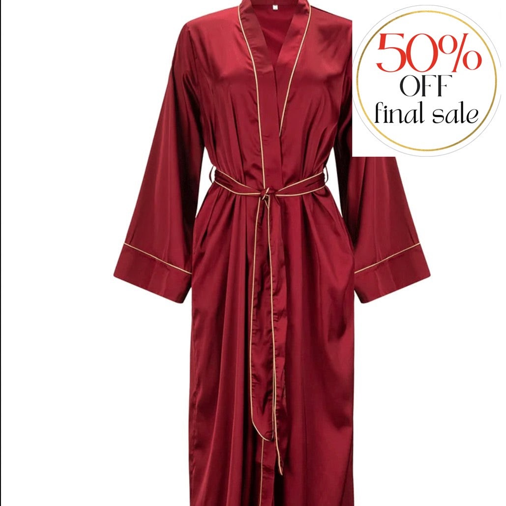 Kilo Brava Satin Maxi Robe Ruby Wine/ Almond 17023-Robes-Kilo Brava-Ruby Wine/Almond-Small-Anna Bella Fine Lingerie, Reveal Your Most Gorgeous Self!
