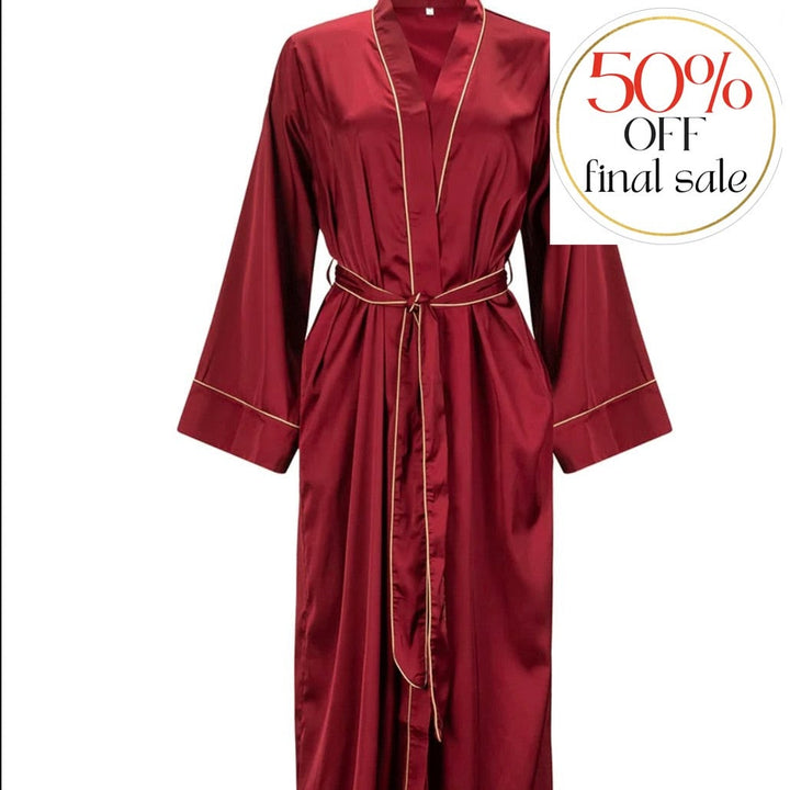 Kilo Brava Satin Maxi Robe Ruby Wine/ Almond 17023-Robes-Kilo Brava-Ruby Wine/Almond-Small-Anna Bella Fine Lingerie, Reveal Your Most Gorgeous Self!