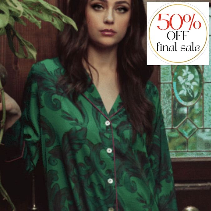 Kilo Brava Sleep Shirt 14106-Loungewear-Kilo Brava-Emerald Damask-Small-Anna Bella Fine Lingerie, Reveal Your Most Gorgeous Self!