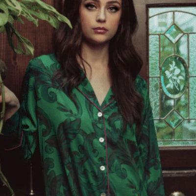 “Kilo Brava Sleep Shirt 14106-Anna Bella Fine Lingerie-Emerald Damask-Small-