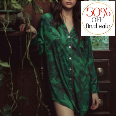 “Kilo Brava Sleep Shirt 14106-Loungewear-Kilo Brava-Emerald Damask-Small-Anna Bella Fine Lingerie, Reveal Your Most Gorgeous Self!
