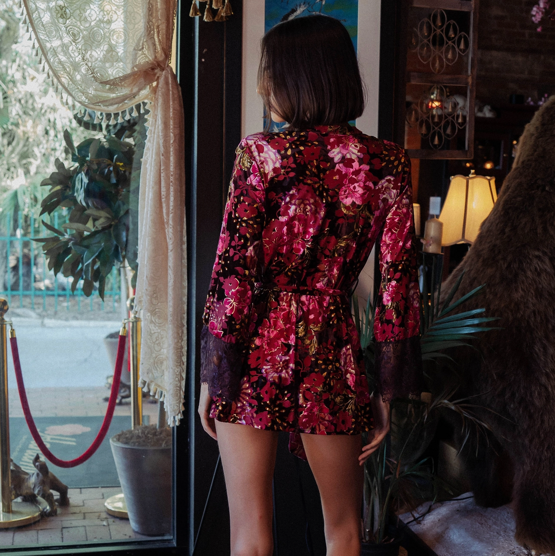 Kilo Brava Tapestry Velvet Burnout Robe 17120-Robes-Kilo Brava-Tapestry Floral-Small-Anna Bella Fine Lingerie, Reveal Your Most Gorgeous Self!