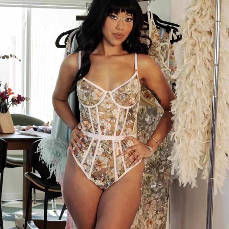 Kilo Brava Underwire Bodysuit in Multi Sparkle Champagne 13215-Bodysuit-Kilo Brava-Multi Sparkle Champagne-Small-Anna Bella Fine Lingerie, Reveal Your Most Gorgeous Self!