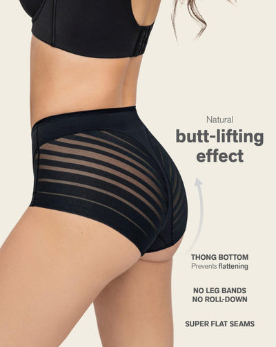 Leonisa Lace Stripe Undetectable Classic Shaper Panty 012903-Anna Bella Fine Lingerie-Black-Medium-