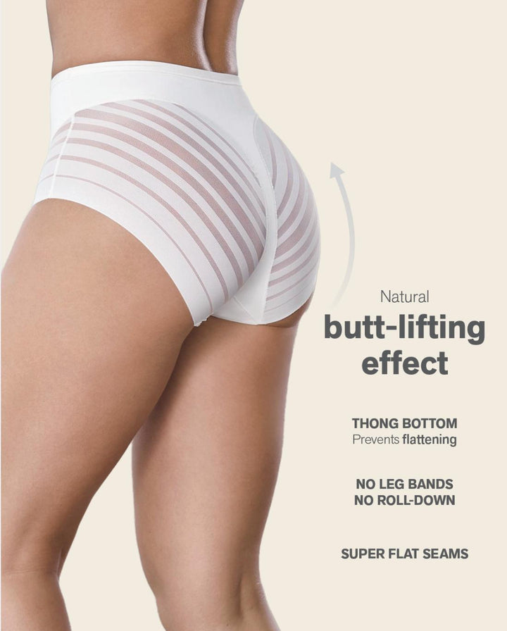 Leonisa Lace Stripe Undetectable Classic Shaper Panty 012903-Shapewear-Leonisa-White-Medium-Anna Bella Fine Lingerie, Reveal Your Most Gorgeous Self!