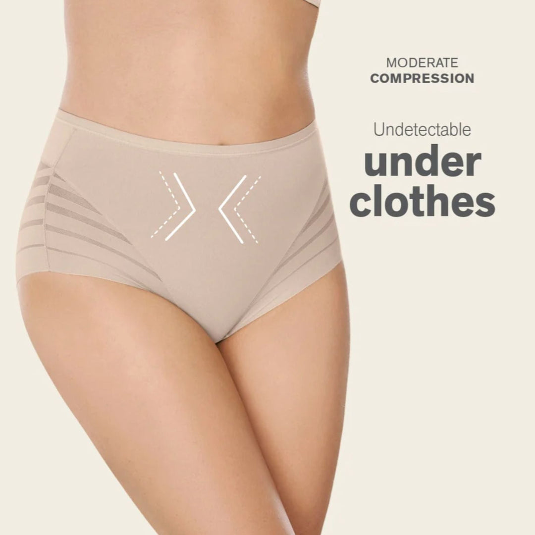 Leonisa Lace Stripe Undetectable Classic Shaper Panty 012903 in Beige-Shapewear-Leonisa-Beige-Small-Anna Bella Fine Lingerie, Reveal Your Most Gorgeous Self!