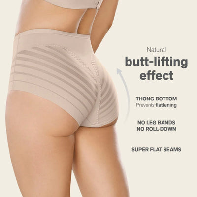 Leonisa Lace Stripe Undetectable Classic Shaper Panty 012903 in Beige-Shapewear-Leonisa-Beige-Small-Anna Bella Fine Lingerie, Reveal Your Most Gorgeous Self!