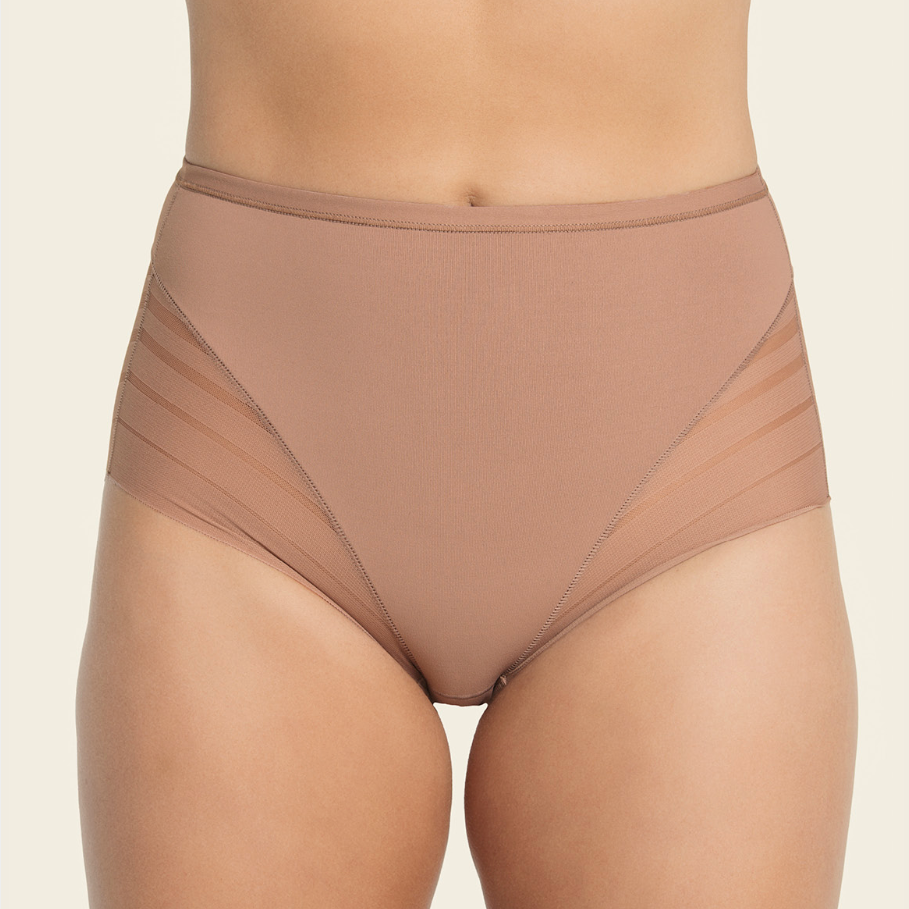 Leonisa Lace Stripe Undetectable Classic Shaper Panty 012903 in Brown-Shapewear-Leonisa-Brown-Medium-Anna Bella Fine Lingerie, Reveal Your Most Gorgeous Self!