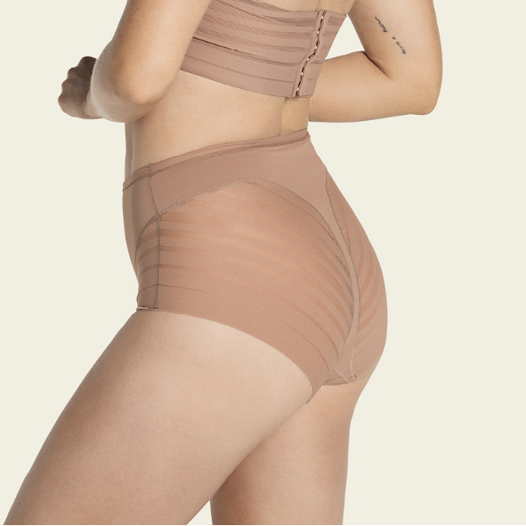 Leonisa Lace Stripe Undetectable Classic Shaper Panty 012903 in Brown-Shapewear-Leonisa-Brown-Medium-Anna Bella Fine Lingerie, Reveal Your Most Gorgeous Self!