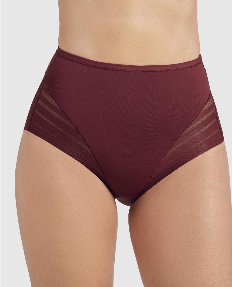 Leonisa Lace Stripe Undetectable Classic Shaper Panty 012903 in Wine-Anna Bella Fine Lingerie-Wine-Medium-