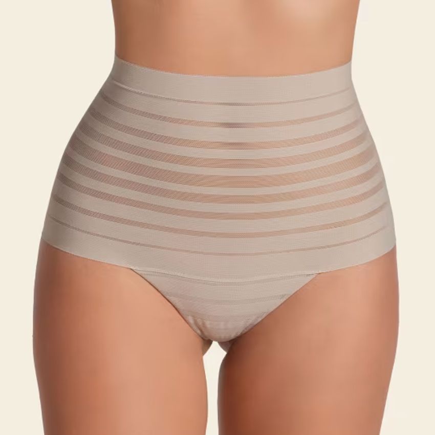 Leonisa Slimming Lace Stripe High-waisted Thong Panty 012890-Shapewear-Leonisa-Ivory-Small-Anna Bella Fine Lingerie, Reveal Your Most Gorgeous Self!