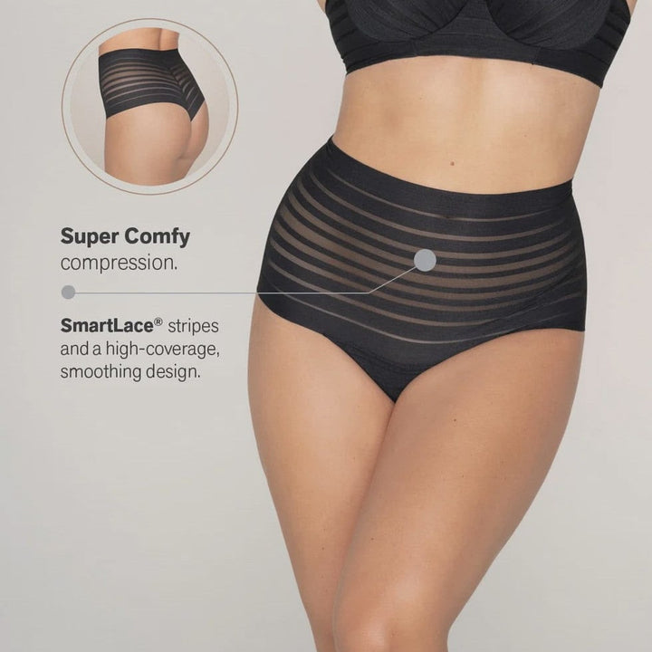 Leonisa Slimming Lace Stripe High-waisted Thong Panty 012890-Shapewear-Leonisa-Ivory-Small-Anna Bella Fine Lingerie, Reveal Your Most Gorgeous Self!