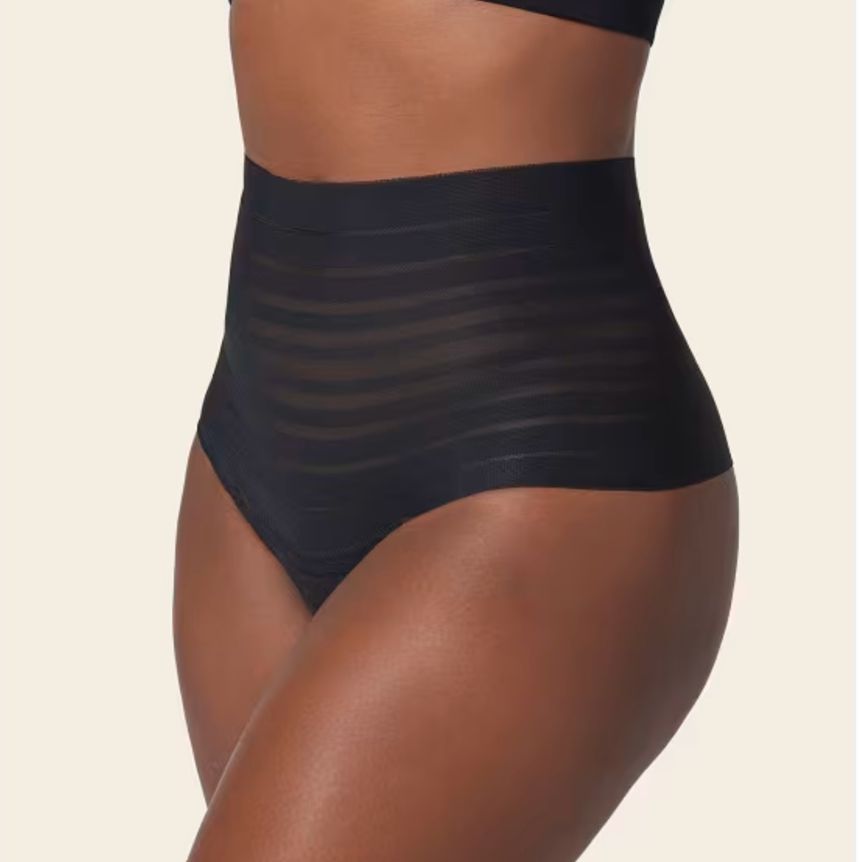 Leonisa Slimming Lace Stripe High-waisted Thong Panty 012890-Shapewear-Leonisa-Ivory-Small-Anna Bella Fine Lingerie, Reveal Your Most Gorgeous Self!