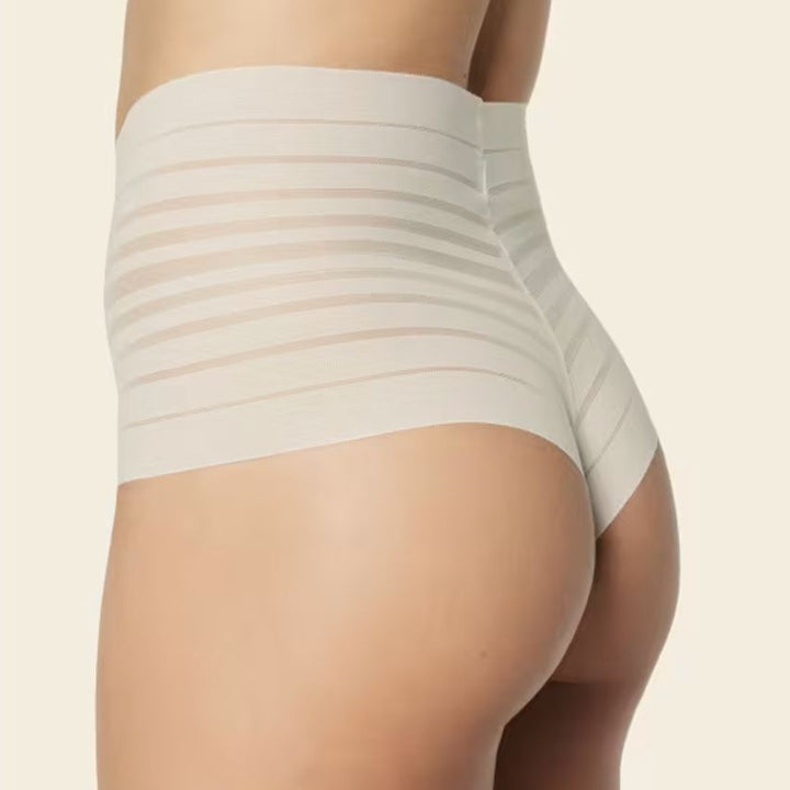Leonisa Slimming Lace Stripe High-waisted Thong Panty 012890-Shapewear-Leonisa-Ivory-Small-Anna Bella Fine Lingerie, Reveal Your Most Gorgeous Self!