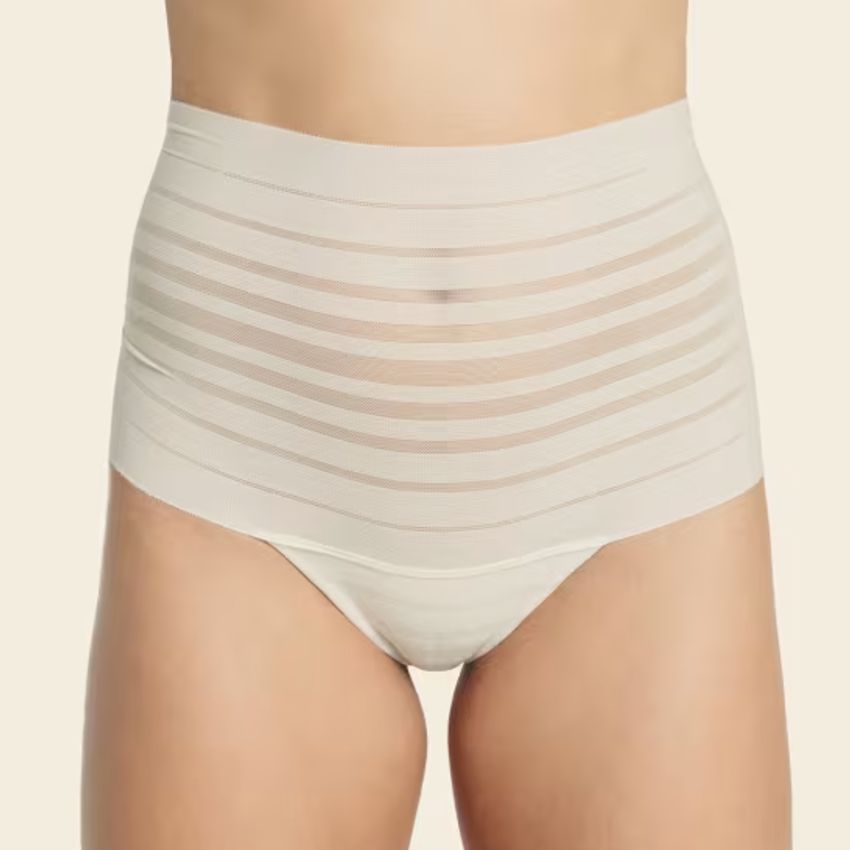 Leonisa Slimming Lace Stripe High-waisted Thong Panty 012890-Shapewear-Leonisa-Ivory-Small-Anna Bella Fine Lingerie, Reveal Your Most Gorgeous Self!