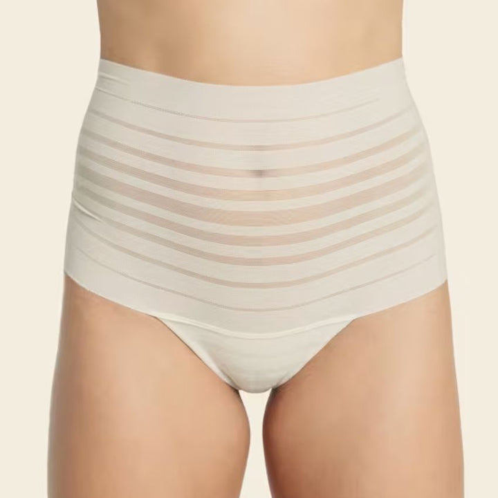 Leonisa Slimming Lace Stripe High-waisted Thong Panty 012890-Shapewear-Leonisa-Ivory-Small-Anna Bella Fine Lingerie, Reveal Your Most Gorgeous Self!