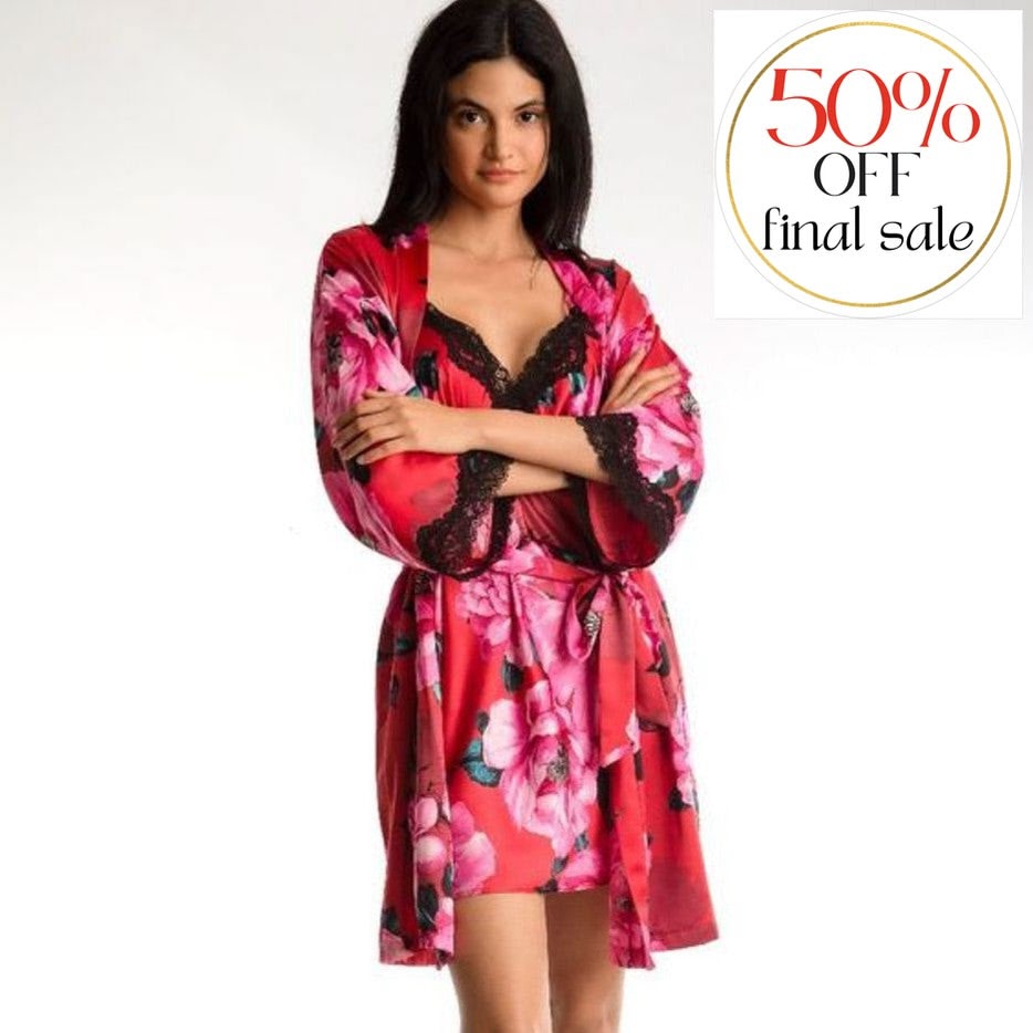 Linea Donatella Poppy Print Chemise SFW110-Loungewear-Linea Donatella-Poppy Print-Small-Anna Bella Fine Lingerie, Reveal Your Most Gorgeous Self!