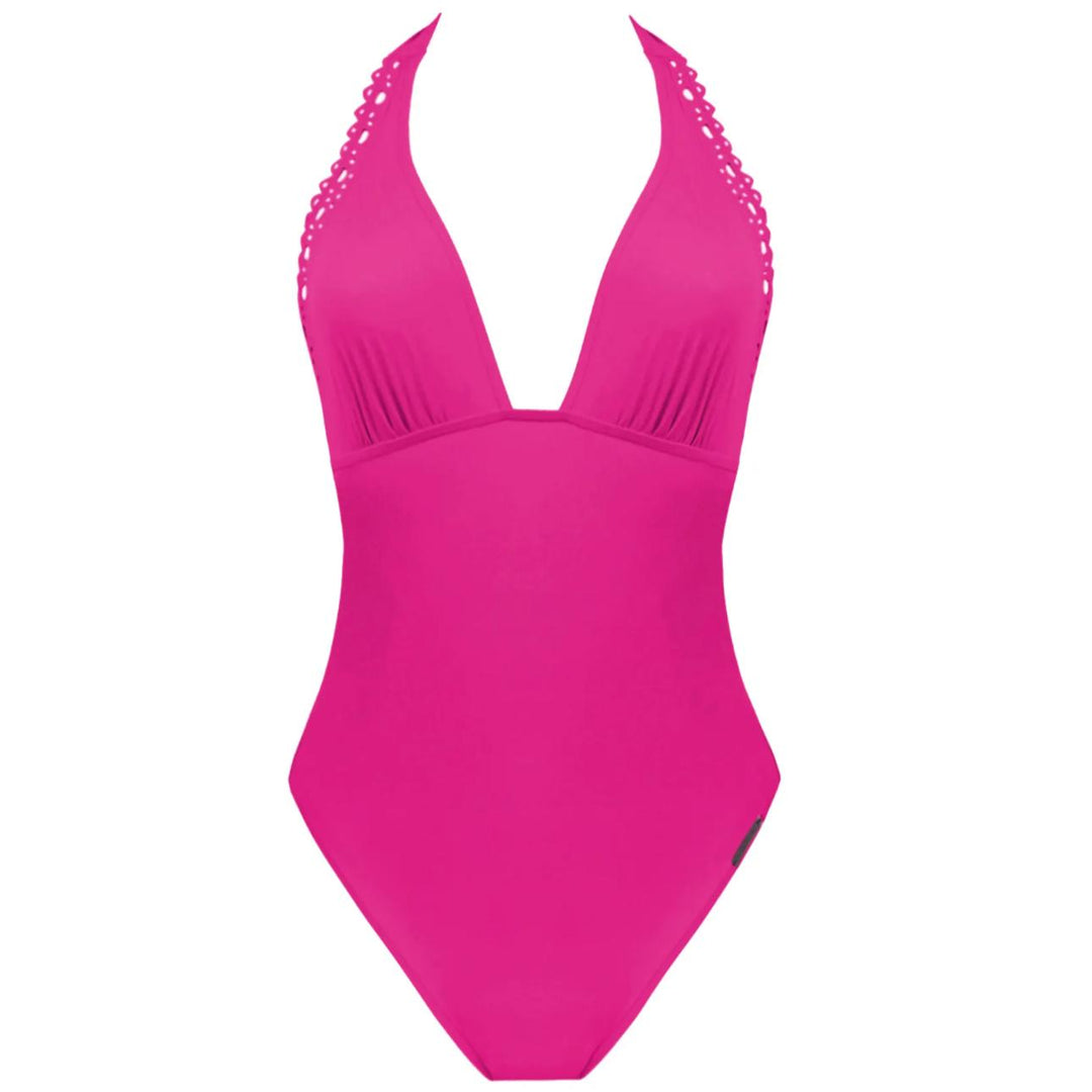 Lise Charmel Ajourage Couture Plunging Back Swimsuit ABA9815-Swimwear-Lise Charmel-Fuchsia-Large-Anna Bella Fine Lingerie, Reveal Your Most Gorgeous Self!