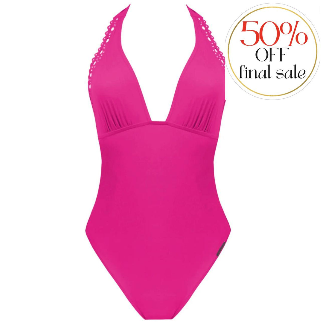 Lise Charmel Ajourage Couture Plunging Back Swimsuit ABA9815-Swimwear-Lise Charmel-Fuchsia-Large-Anna Bella Fine Lingerie, Reveal Your Most Gorgeous Self!