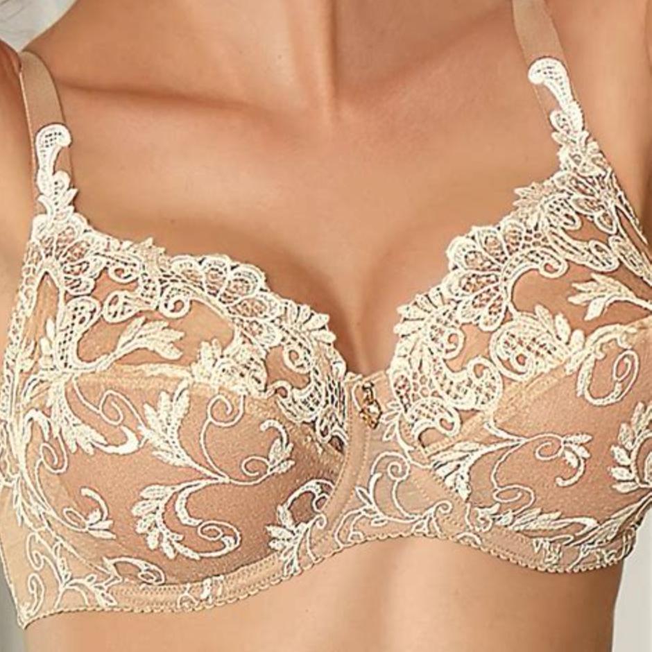 Lise Charmel Dressing Floral 3/4 Balconette Bra BCC2888 in Ambre Nacre-Bras-Lise Charmel-Ambre Nacre-34-F-Anna Bella Fine Lingerie, Reveal Your Most Gorgeous Self!