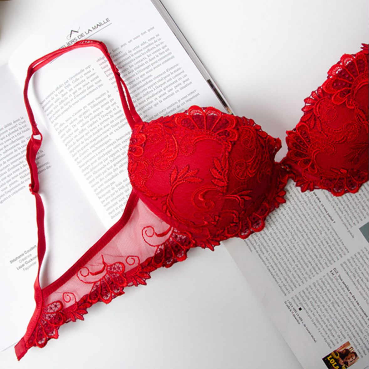 Lise Charmel Dressing Floral Contour Bra in Red ACC8588-Anna Bella Fine Lingerie-Red-34-B