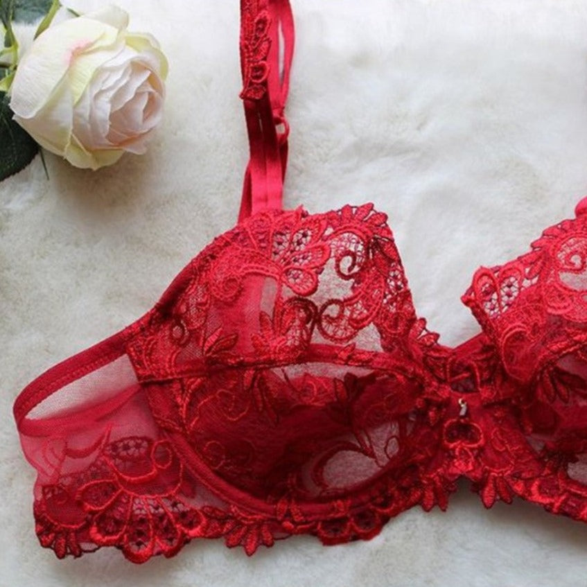Lise Charmel Dressing Floral Lace Bra in Red ACC3088-Bras-Lise Charmel-Red-32-C-Anna Bella Fine Lingerie, Reveal Your Most Gorgeous Self!