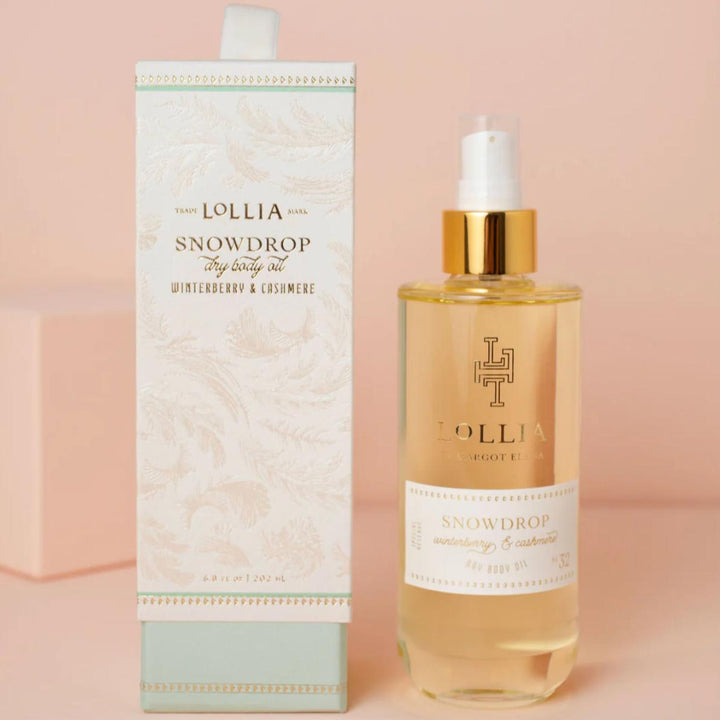 Lollia Snowdrop Winterberry &amp; Cashmere Dry Body Oil 10OP-Scent-Margot Elena-Anna Bella Fine Lingerie, Reveal Your Most Gorgeous Self!