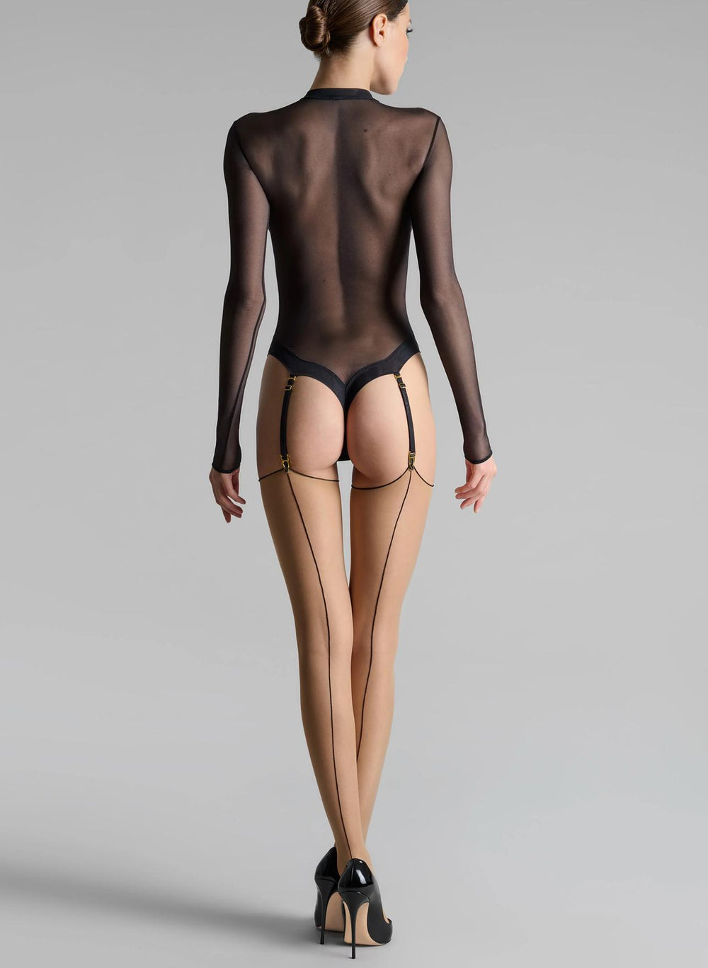 Maison Close Cut & Curled Stocking Nude with Black Seam 605838-Hosiery-Maison Close-Nude with Black Seam-2-Anna Bella Fine Lingerie, Reveal Your Most Gorgeous Self!