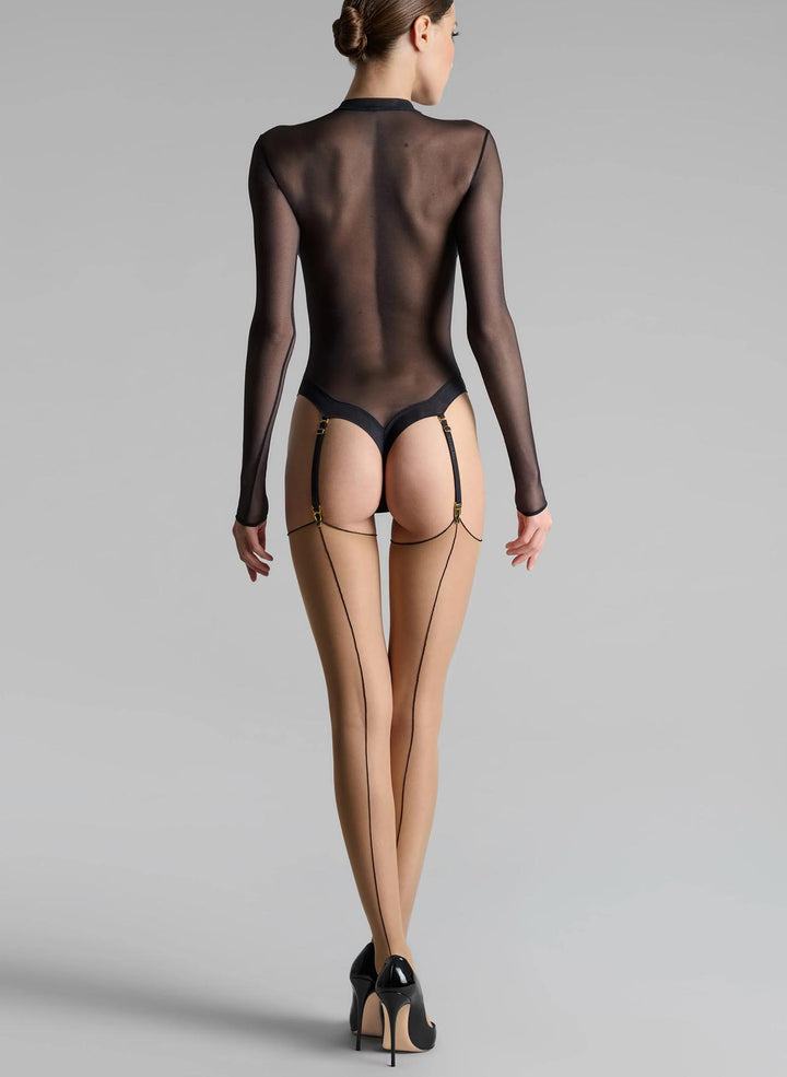 Maison Close Cut &amp; Curled Stocking Nude with Black Seam 605838-Hosiery-Maison Close-Nude with Black Seam-2-Anna Bella Fine Lingerie, Reveal Your Most Gorgeous Self!