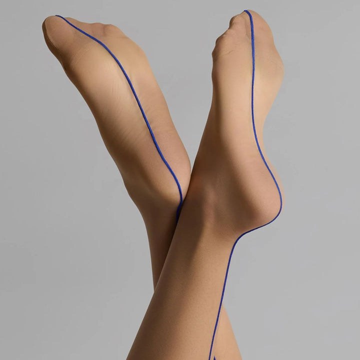 Maison Close Cut &amp; Curled Stockings Nude with Blue 561781-Hosiery-Maison Close-Nude with Blue Seam-2-Anna Bella Fine Lingerie, Reveal Your Most Gorgeous Self!