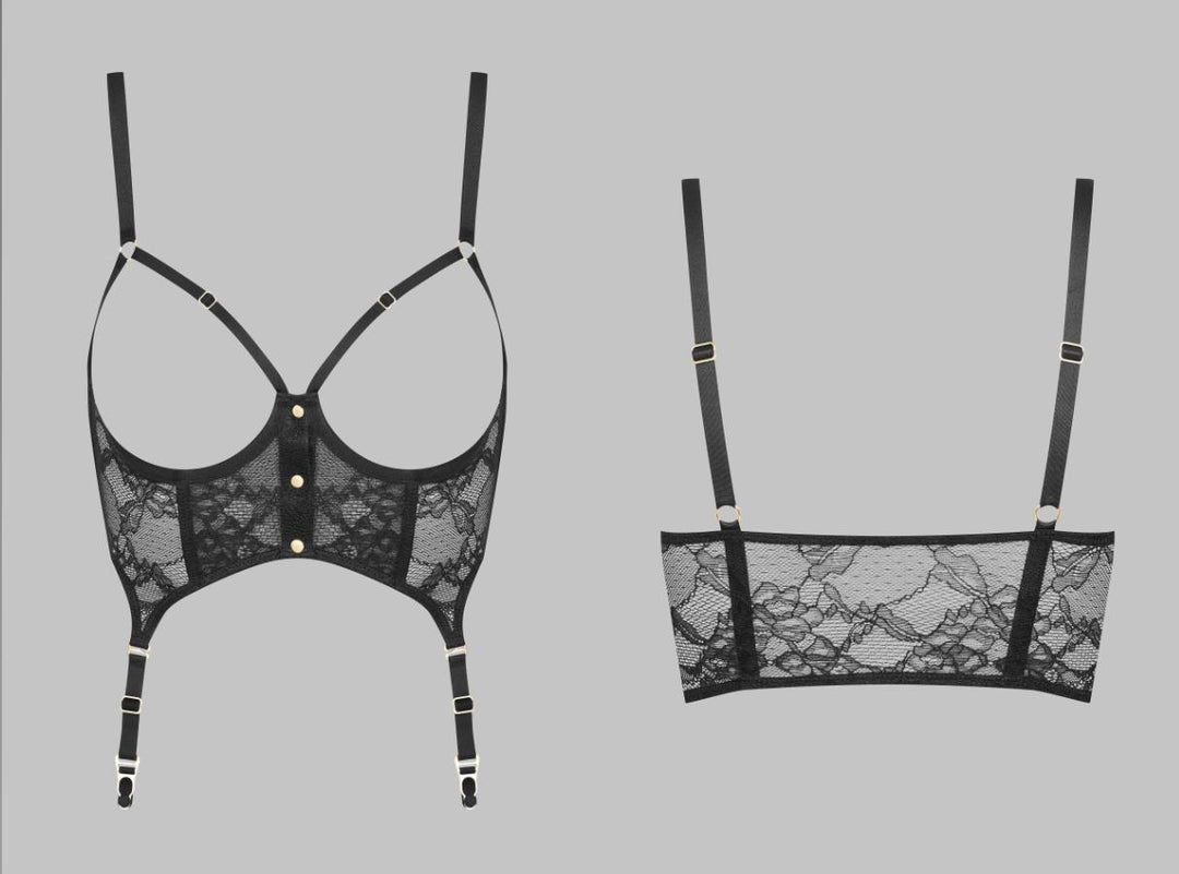 Maison Close Jeux Magnetiques Open Bustier with Garter Straps 563896-Seduction-Maison Close-Black-Small-Anna Bella Fine Lingerie, Reveal Your Most Gorgeous Self!