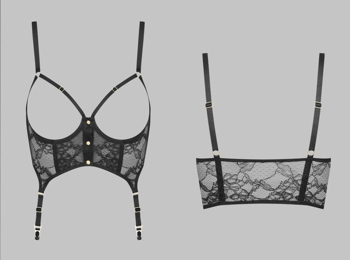 Maison Close Jeux Magnetiques Open Bustier with Garter Straps 563896-Seduction-Maison Close-Black-Small-Anna Bella Fine Lingerie, Reveal Your Most Gorgeous Self!