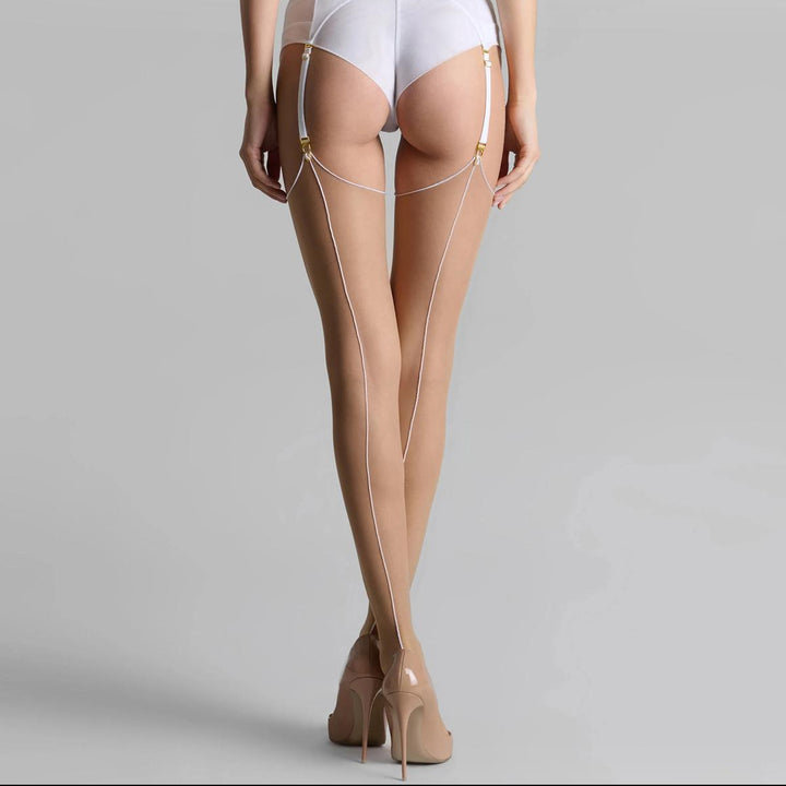 Maison Close Les Coquestteries Cut and Curl Back Seamed Stockings Nude with White Seam 561786-Hosiery-Maison Close-Nude w/ White Seam-1-Anna Bella Fine Lingerie, Reveal Your Most Gorgeous Self!
