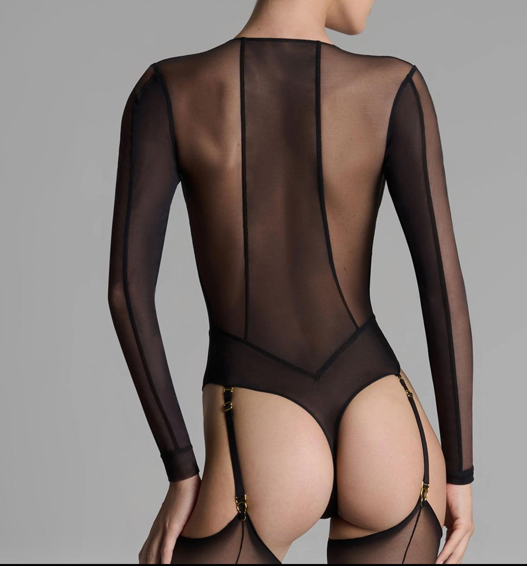 Maison Close Long Sleeves Bodystring with Susperders 560638-Bodysuit-Maison Close-Black-Small-Anna Bella Fine Lingerie, Reveal Your Most Gorgeous Self!