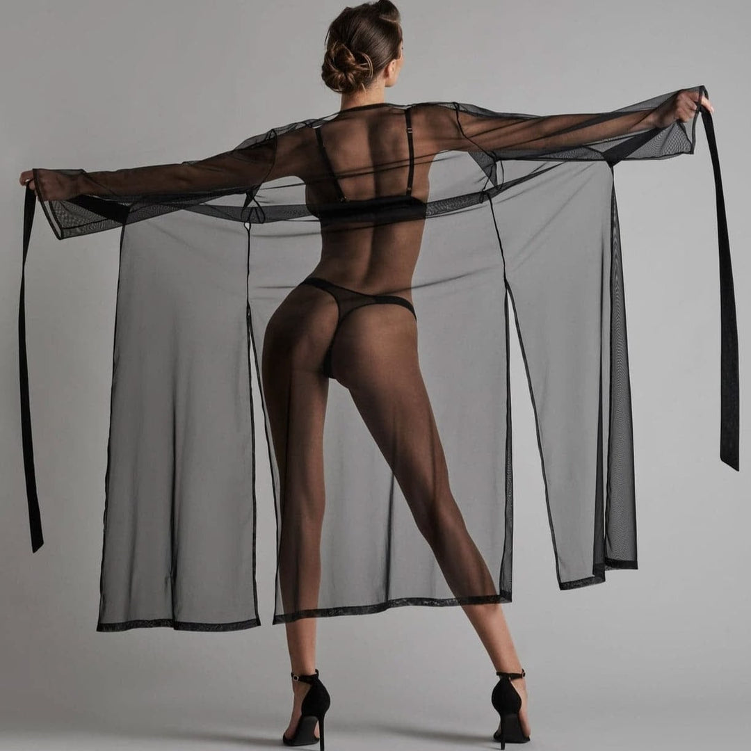 Maison Close Madame Reve Long Kimono 608869-Robes-Maison Close-Black-Small/Medium-Anna Bella Fine Lingerie, Reveal Your Most Gorgeous Self!