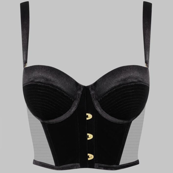 Maison Close Rococo Bustier Bra in Black Velvet 564261-Bras-Maison Close-Black-32-B-Anna Bella Fine Lingerie, Reveal Your Most Gorgeous Self!