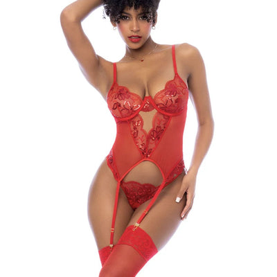 Mapale Bustier with Thong in Red 8896-Anna Bella Fine Lingerie-Red-Small/Medium-