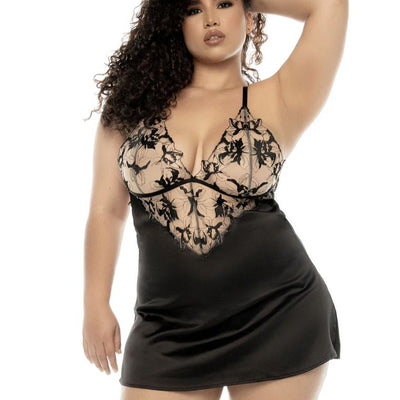 Mapale Embroidered Lace and Satin Babydoll 7545 in Black/Nude-Seduction-Mapale'-Black/Nude-1XLarge/2XLarge-Anna Bella Fine Lingerie, Reveal Your Most Gorgeous Self!