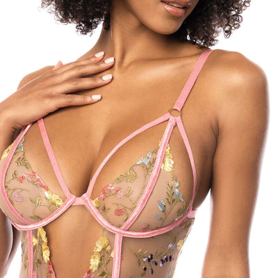 Mapale Embroidered Pink Garden Bustier 8821-Seduction-Mapale'-Pink Garde-Small-Anna Bella Fine Lingerie, Reveal Your Most Gorgeous Self!